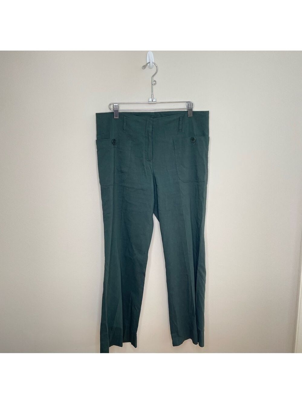 Theory Harper Green Linen Wide Leg Pants Size 8